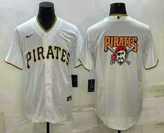 Men%27s Pittsburgh Pirates Big Logo White Stitched MLB Cool Base Nike Jersey